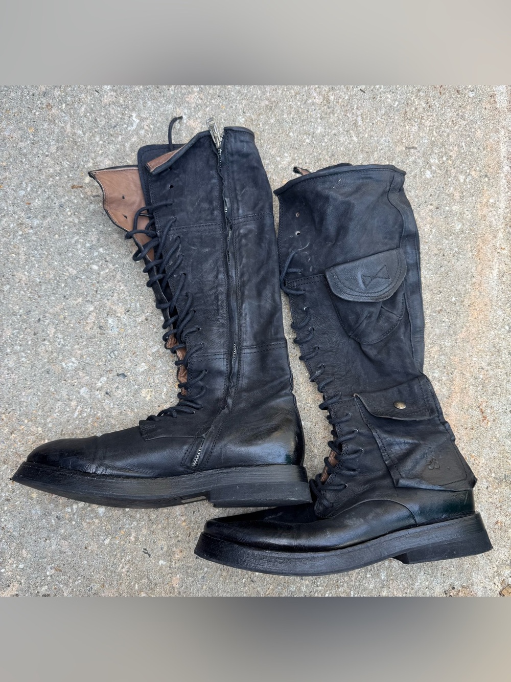 A.S. 98 Black Leather Laced Tall Bolts Women’s Size 39 US 8.5 - 9 Zip Up Pocket